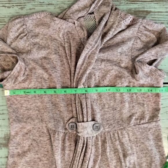 Wet Seal Open Front Cardigan Short Sleeves Back Lace Panel Size XS Tan - Picture 6 of 8